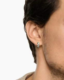 Sculpted Cable Hoop Earring Sterling Silver, 12.8mm