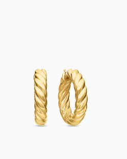 Sculpted Cable Hoop Earrings 18K Yellow Gold, 25.4mm