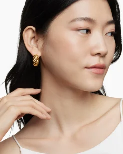 Sculpted Cable Hoop Earrings 18K Yellow Gold, 25mm