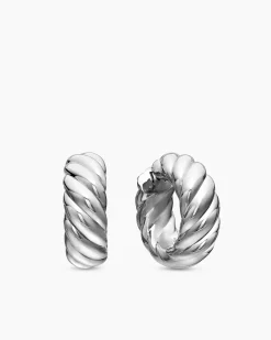 Sculpted Cable Hoop Earrings Sterling Silver, 25mm