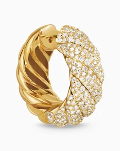 Sculpted Cable Hoop Earrings 18K Yellow Gold with Diamonds, 25mm
