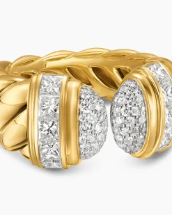 Sculpted Cable Open Cocktail Ring 18K Yellow Gold with Diamonds, 12.4mm