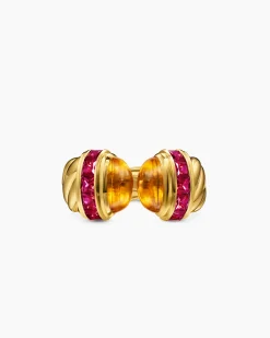 Sculpted Cable Open Cocktail Ring 18K Yellow Gold with Madeira Citrine and Rubellites, 12.4mm