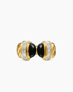 Sculpted Cable Open Cocktail Ring 18K Yellow Gold with Black Onyx and Diamonds, 12.4mm