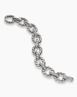 Sculpted Cable Oval Link Bracelet Sterling Silver, 18mm