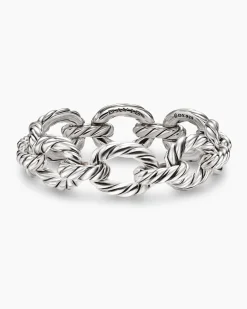 Sculpted Cable Oval Link Bracelet Sterling Silver, 18mm
