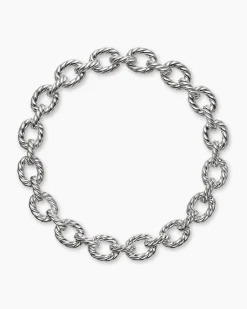 Sculpted Cable Oval Link Necklace Sterling Silver, 18mm