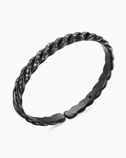 Sculpted Cable Pavé Flex Bracelet Black Titanium with Black Diamonds, 7.5mm
