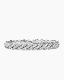 Sculpted Cable Pavé Flex Bracelet 18K White Gold with Diamonds, 7.5mm