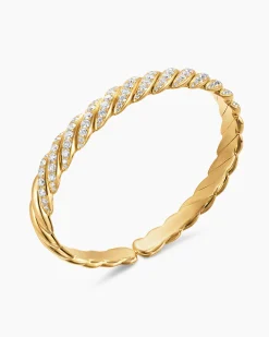 Sculpted Cable Pavé Flex Bracelet 18K Yellow Gold with Diamonds, 7.5mm
