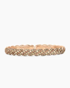 Sculpted Cable Pavé Flex Bracelet 18K Rose Gold with Cognac Diamonds, 7.5mm