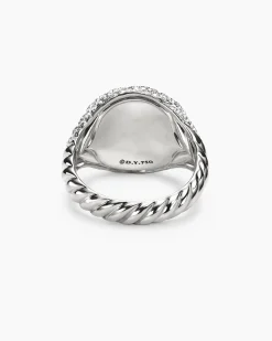 Sculpted Cable Pinky Ring 18K White Gold with Diamonds, 13mm
