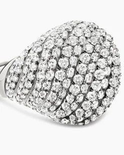 Sculpted Cable Pinky Ring 18K White Gold with Diamonds, 13mm
