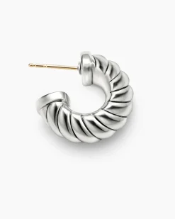 Sculpted Cable Shrimp Earrings Sterling Silver, 20.5mm