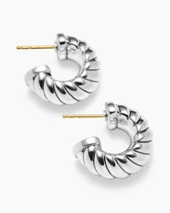 Sculpted Cable Shrimp Earrings Sterling Silver, 20.5mm