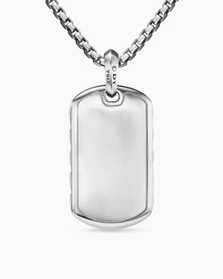 Sculpted Cable Tag 18K White Gold with Diamonds, 27mm