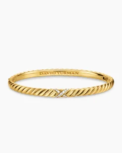 Sculpted Cable X Bracelet 18K Yellow Gold with Diamonds, 4.6mm