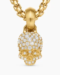 Skull Amulet Full Pavé Diamonds and 18K Yellow Gold, 14mm