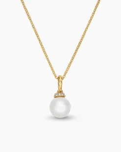 Solari Pendant Necklace 18K Yellow Gold with Pearl and Diamonds, 8mm