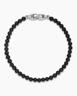 Spiritual Beads Bracelet Black Onyx with Sterling Silver, 4mm