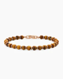 Spiritual Beads Bracelet 18K Rose Gold with Tiger's Eye and Cognac Diamonds,6mm