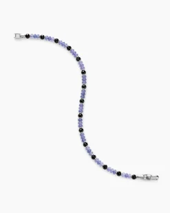 Spiritual Beads Bracelet 18K White Gold with Tanzanites and Black Diamonds, 4mm