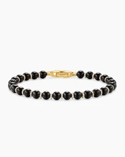 Spiritual Beads Bracelet 18K Yellow Gold with Black Onyx and Diamonds, 6mm