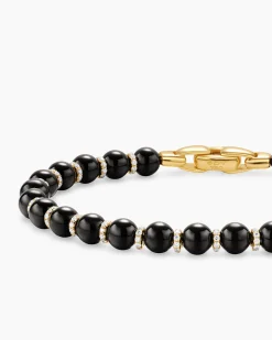 Spiritual Beads Bracelet 18K Yellow Gold with Black Onyx and Diamonds, 6mm
