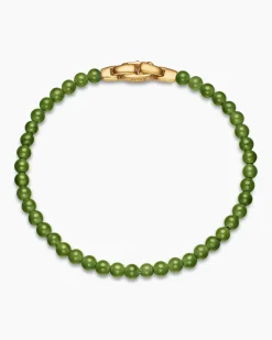 Spiritual Beads Bracelet Nephrite Jade and 18K Yellow Gold, 4mm