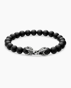 Spiritual Beads Bracelet Sterling Silver with Black Onyx, 8mm