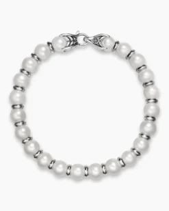 Spiritual Beads Bracelet Sterling Silver with Pearls, 8mm