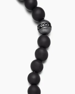 Spiritual Beads Bracelet Sterling Silver with Black Onyx and Pavé Black Diamond Accent, 8mm