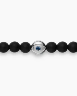 Spiritual Beads Evil Eye Bracelet Sterling Silver with Black Onyx and Sapphire, 6mm