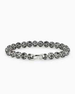 Spiritual Beads Faceted Bracelet Sterling Silver with Pavé Black Diamonds, 8mm