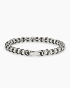 Spiritual Beads Faceted Bracelet Sterling Silver with Pavé Black Diamonds, 6mm