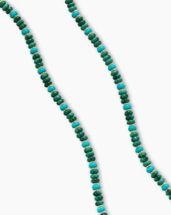 Spiritual Beads Necklace 18K Yellow Gold with Malachite and Turquoise, 4mm