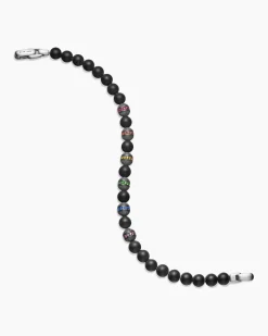 Spiritual Beads Rainbow Bracelet Sterling Silver with Black Onyx, Sapphires and Tsavorites, 6mm