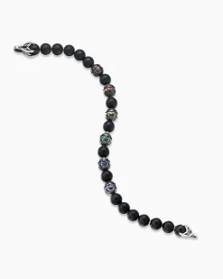 Spiritual Beads Rainbow Bracelet Sterling Silver with Black Onyx, Sapphires and Tsavorites, 8mm