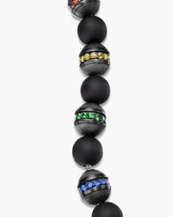 Spiritual Beads Rainbow Bracelet Sterling Silver with Black Onyx, Sapphires and Tsavorites, 8mm
