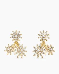 Starburst Cluster Drop Earrings 18K Yellow Gold with Diamonds, 23.7mm