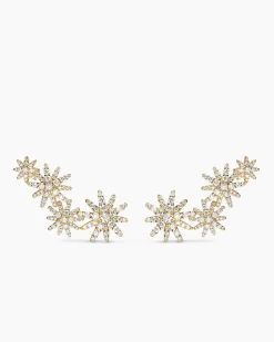 Starburst Full Pavé Climber Earrings 18K Yellow Gold with Diamonds, 26.9mm