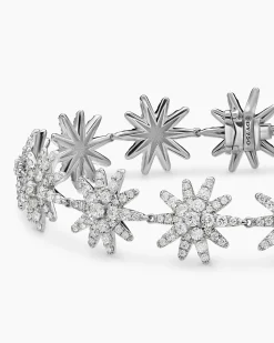 Starburst Pavé Tennis Bracelet 18K White Gold with Diamonds, 12.3mm