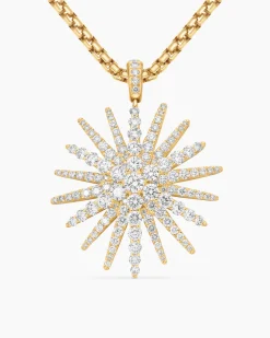 Starburst Pendant 18K Yellow Gold with Full Pavé Diamonds, 33.7mm