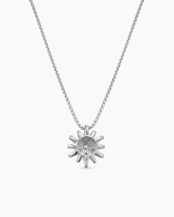 Starburst Pendant Necklace 18K White Gold with Diamonds, 12mm