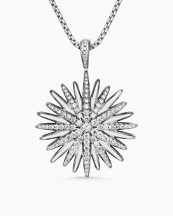 Starburst Pendant Sterling Silver with Diamonds, 32mm