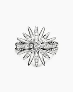 Starburst Ring Sterling Silver with Diamonds, 19mm