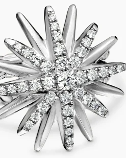 Starburst Ring Sterling Silver with Diamonds, 19mm