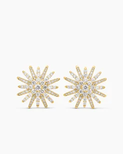 Starburst Stud Earrings 18K Yellow Gold with Diamonds, 19mm