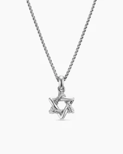 Star of David Pendant Necklace Sterling Silver with Diamonds, 12.3mm