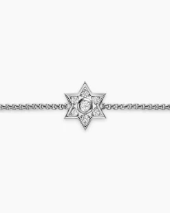 Star of David Station Bracelet Sterling Silver with Diamonds, 12mm